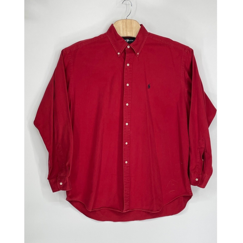 Excellent Ralph Lauren Mens Shirt XL Blake Red Button Down Long Sleeve Cotton